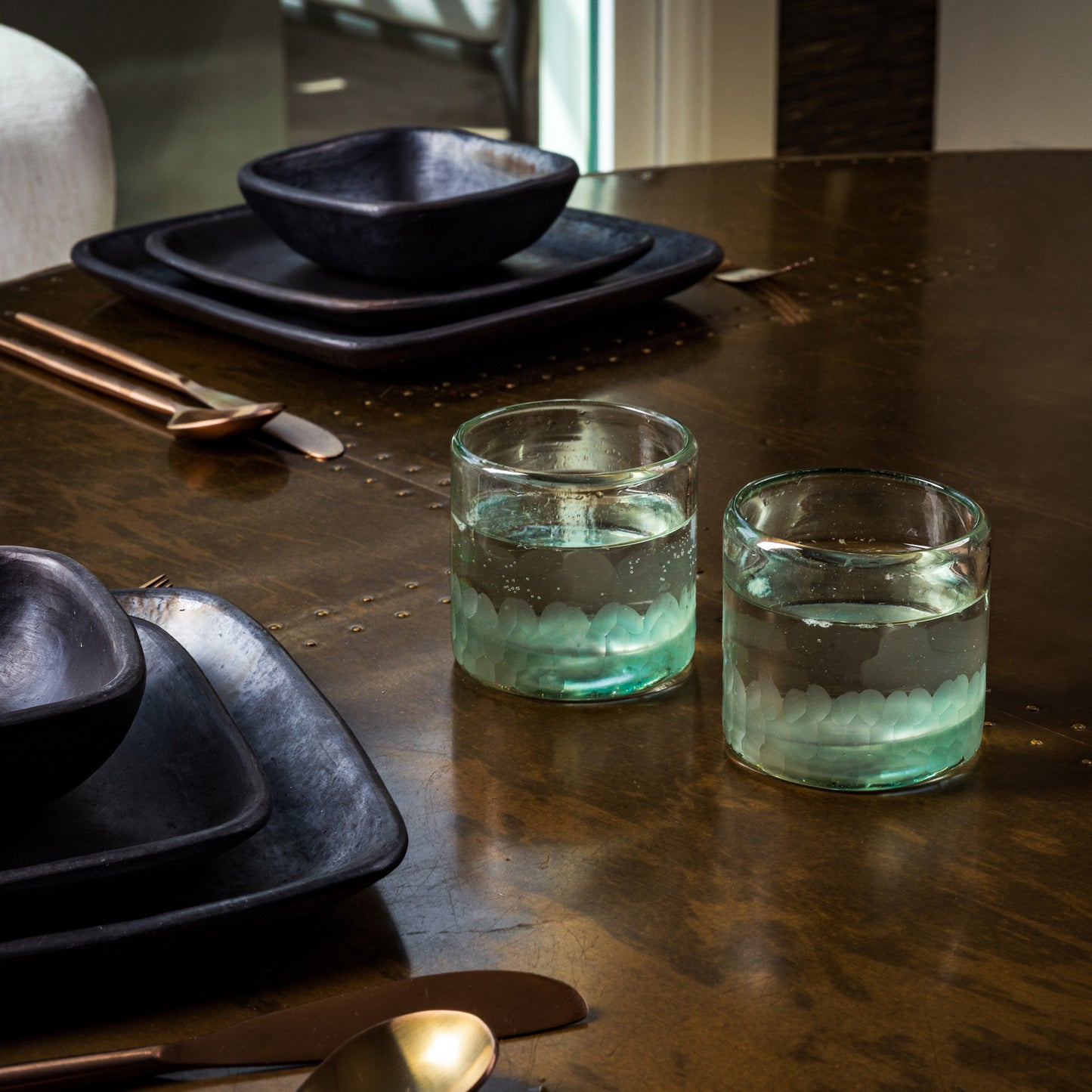 Handblown Etched Rocks Glass - Set of 2
