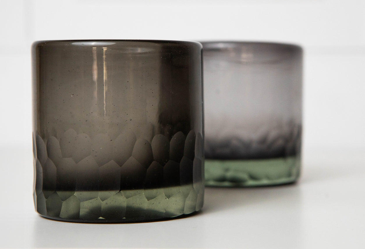 Handblown Etched Rocks Glass - Set of 2