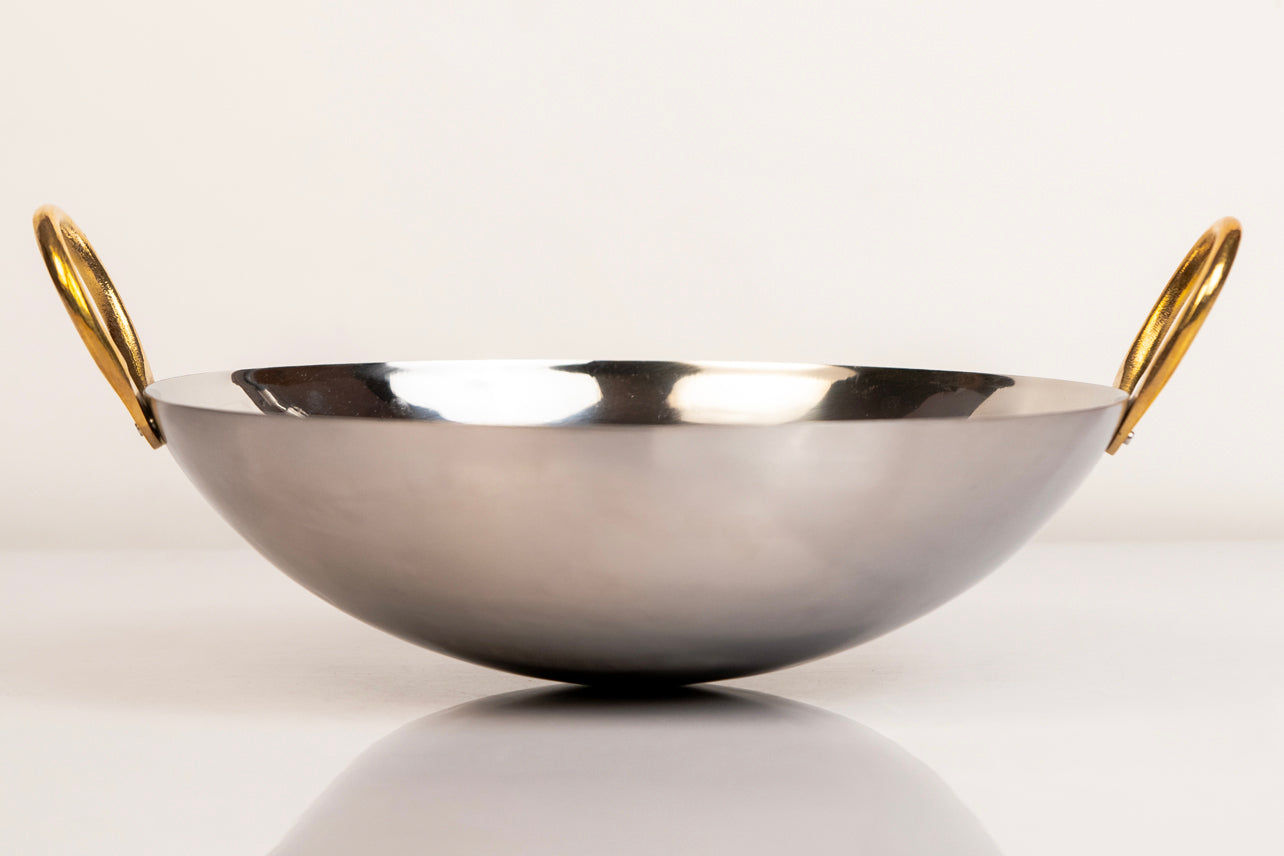 Verve Culture Indian Kadai Stainless Steel Wok with Brass Handles