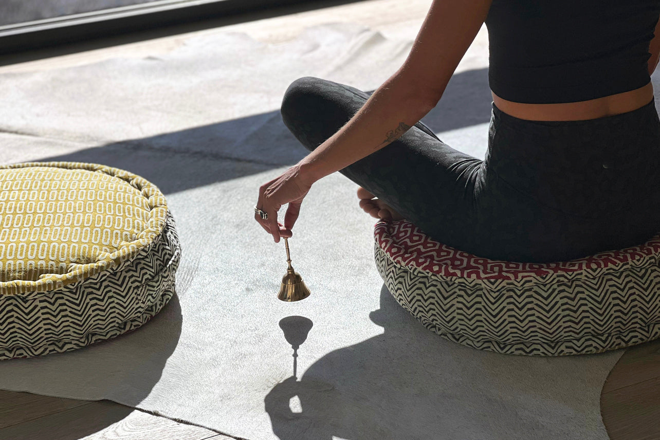 Block Print Meditation Cushion - Double Sided Round