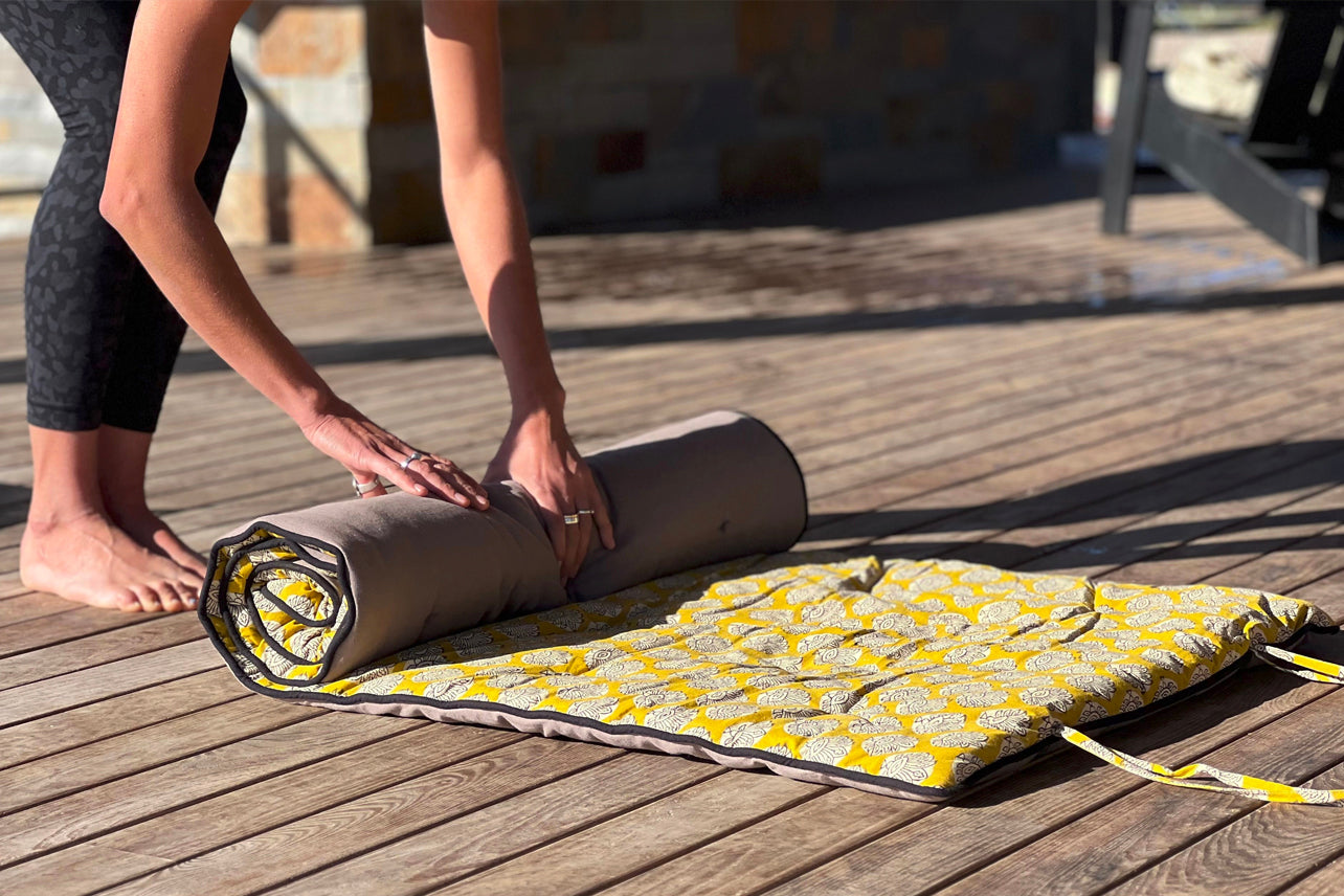 Block Print Restorative Yoga Mat with Towel and Carrying Case