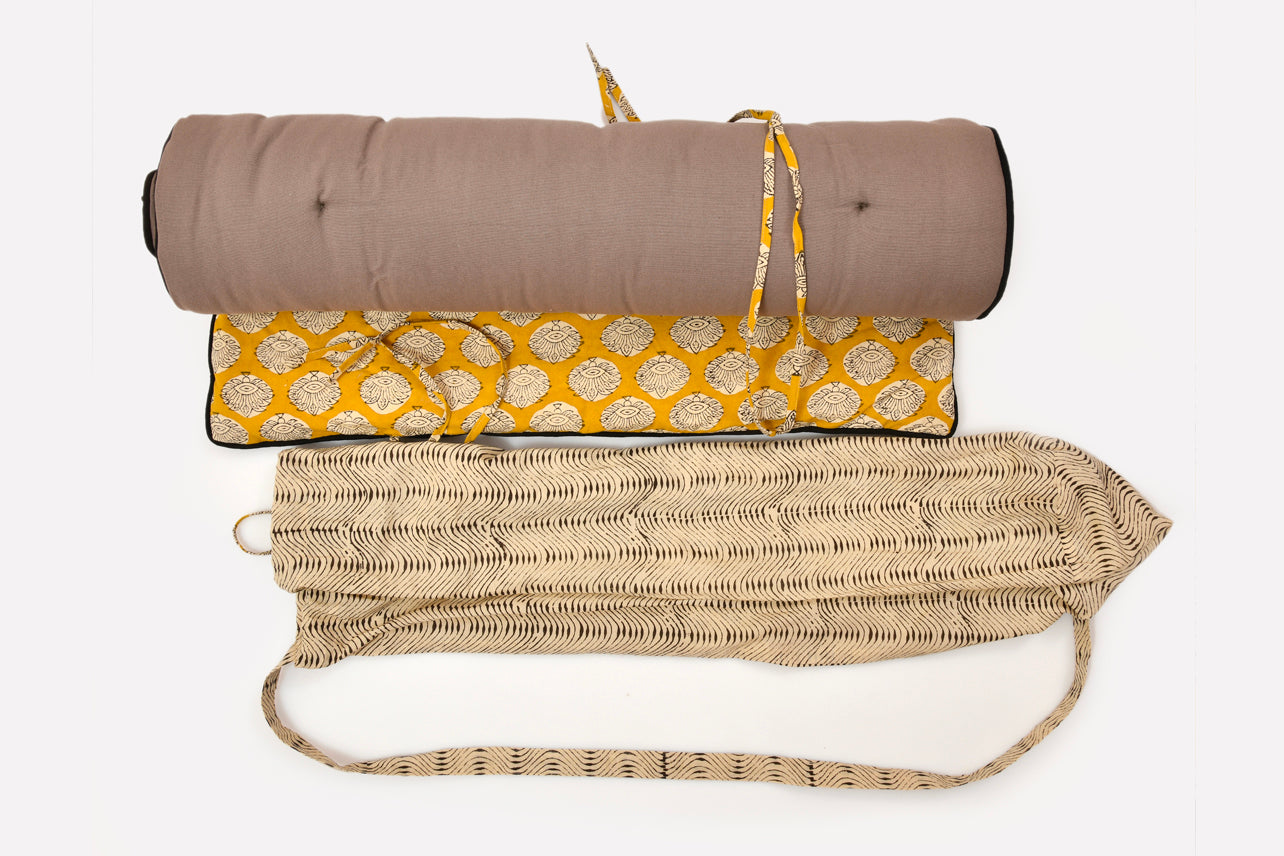 Block Print Restorative Yoga Mat with Towel and Carrying Case