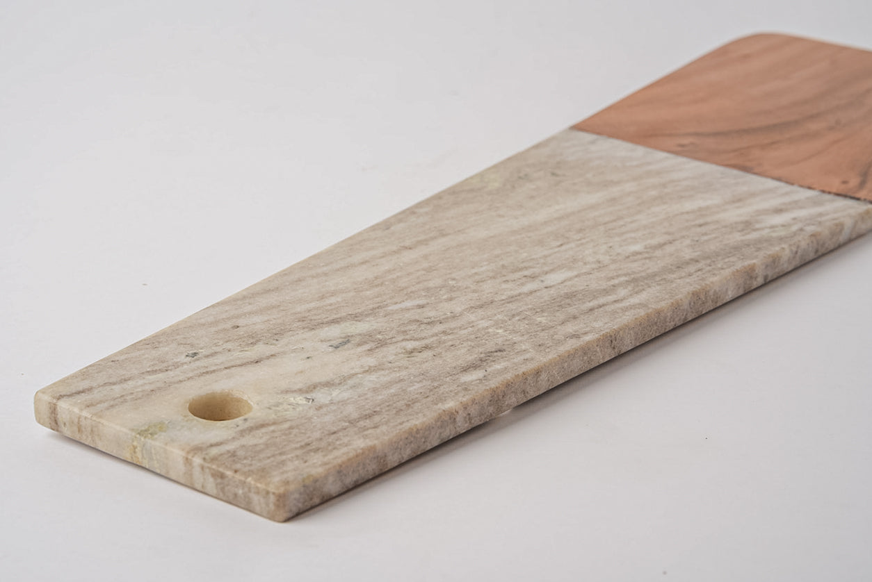Marble and Acacia Wood Long Charcuterie Board - Tan