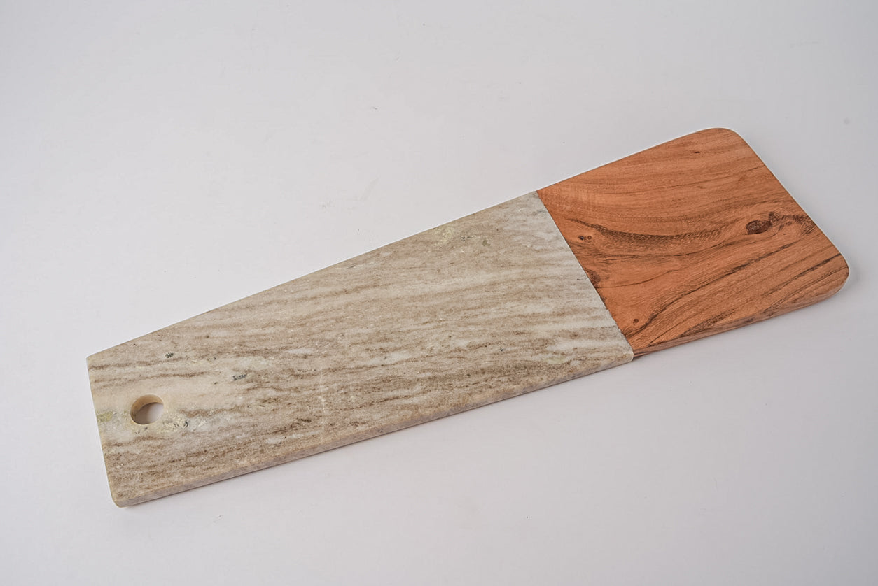 Marble and Acacia Wood Long Charcuterie Board - Tan