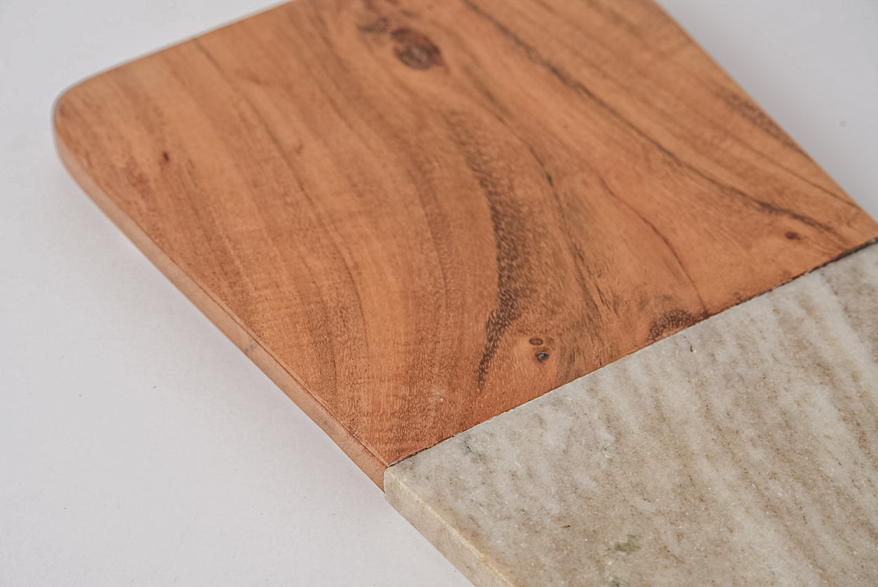 Marble and Acacia Wood Long Charcuterie Board - Tan