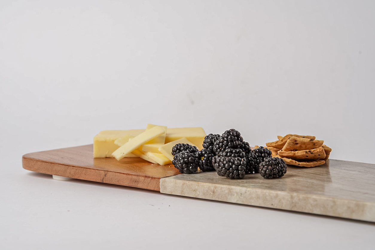 Marble and Acacia Wood Long Charcuterie Board - Tan