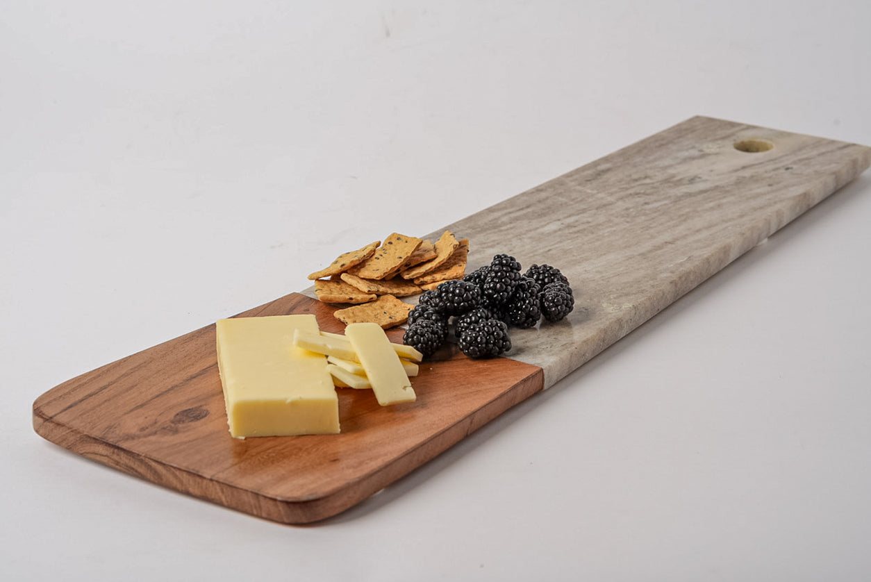 Marble and Acacia Wood Long Charcuterie Board - Tan
