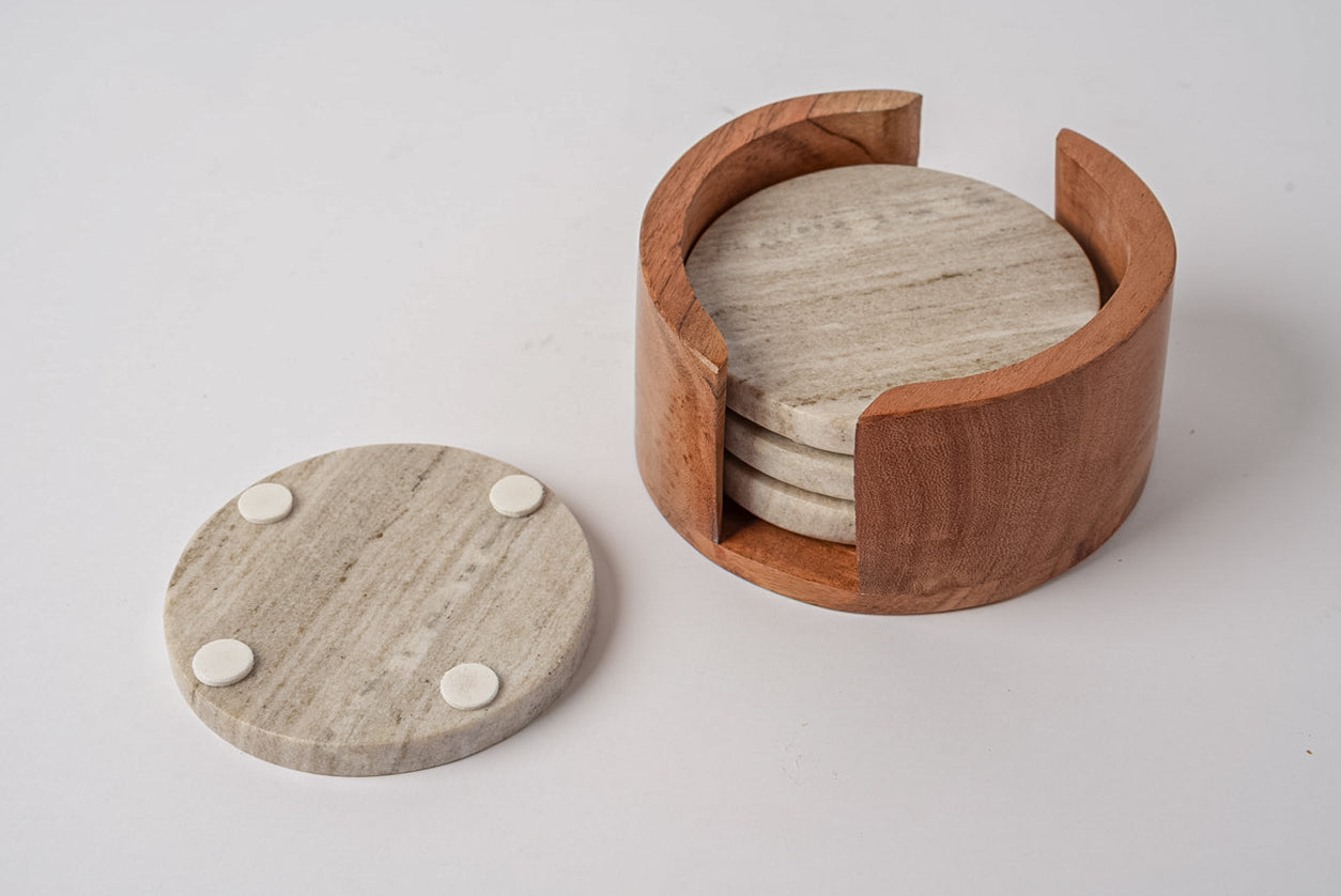 Marble Coasters - Set of 4 - Tan