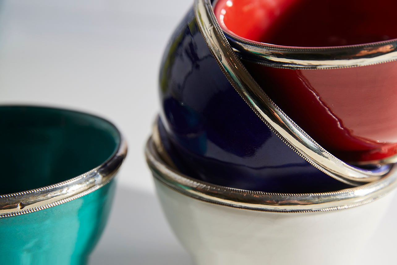 Moroccan Glazed Bowls with Berber Silver Trim