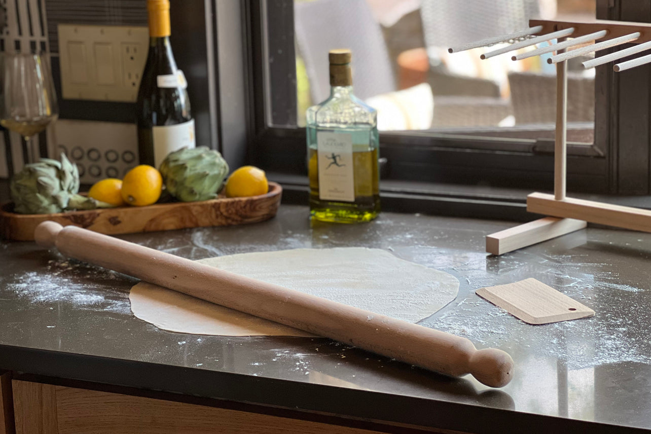 Italian Mattarello Pasta Rolling Pin and Dough Scraper Set