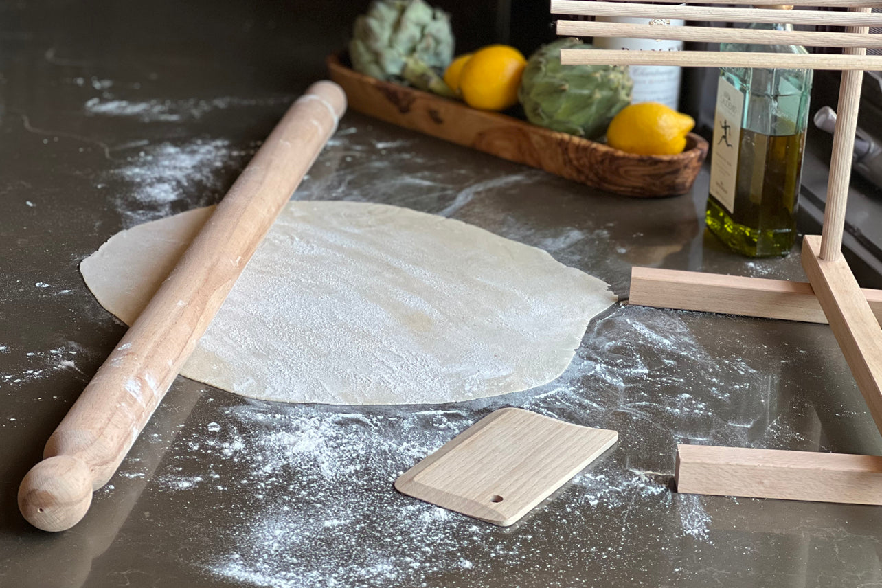 Italian Mattarello Pasta Rolling Pin and Dough Scraper Set