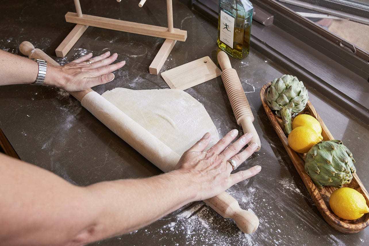 Italian Mattarello Pasta Rolling Pin and Dough Scraper Set