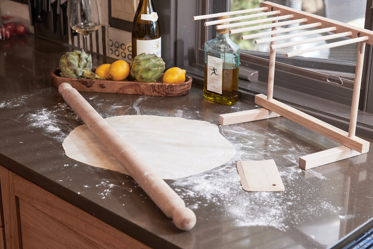 Italian Mattarello Pasta Rolling Pin and Dough Scraper Set