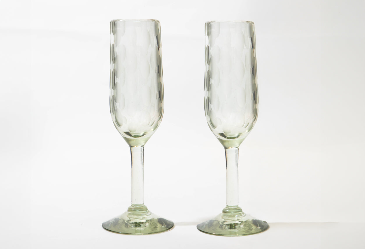 Handblown Etched Champagne Glass - Set of 2