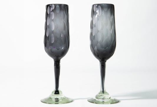 Handblown Etched Champagne Glass - Set of 2