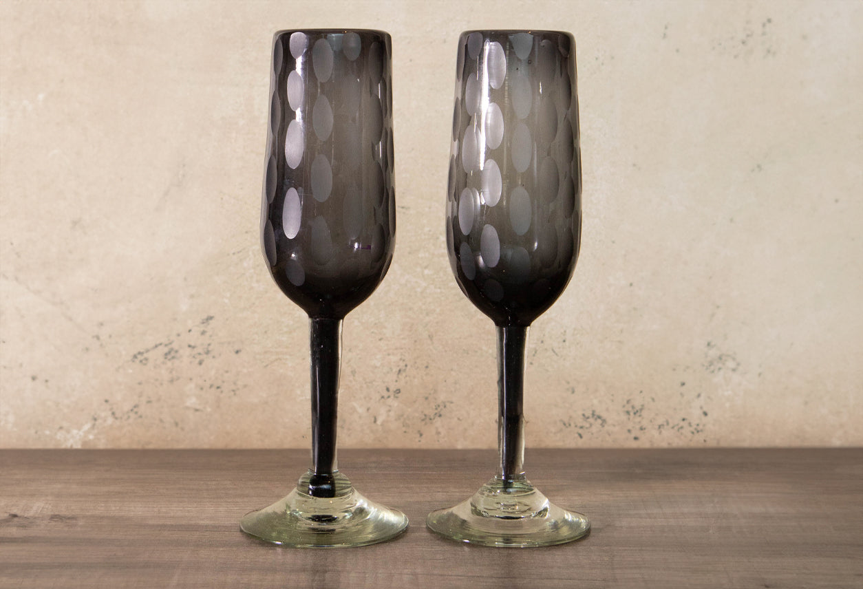 Handblown Etched Champagne Glass - Set of 2