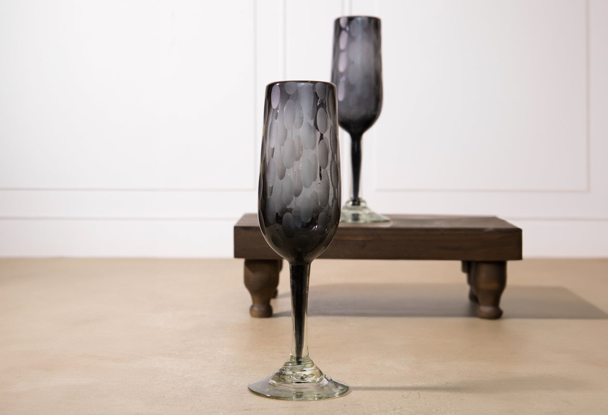 Handblown Etched Champagne Glass - Set of 2