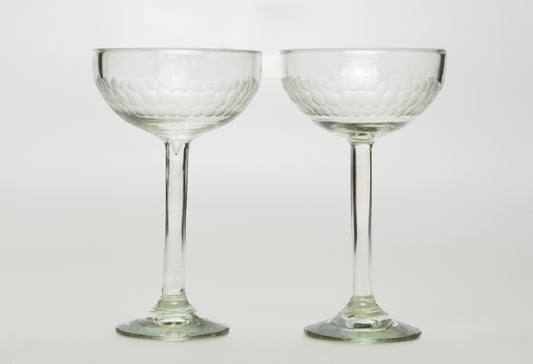 Handblown Etched Long Stemmed Cocktail Glass - Clear Set of 2