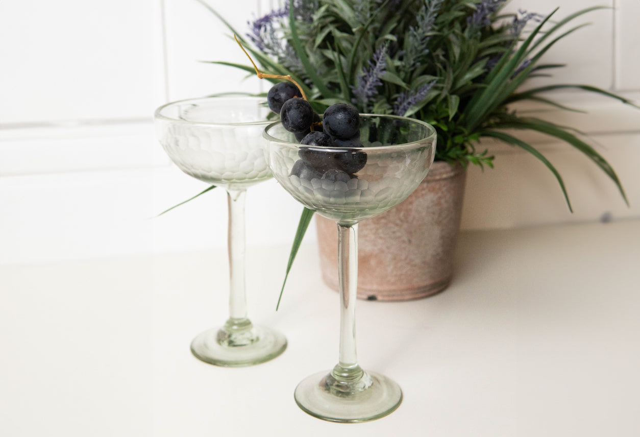 Handblown Etched Long Stemmed Cocktail Glass - Clear Set of 2