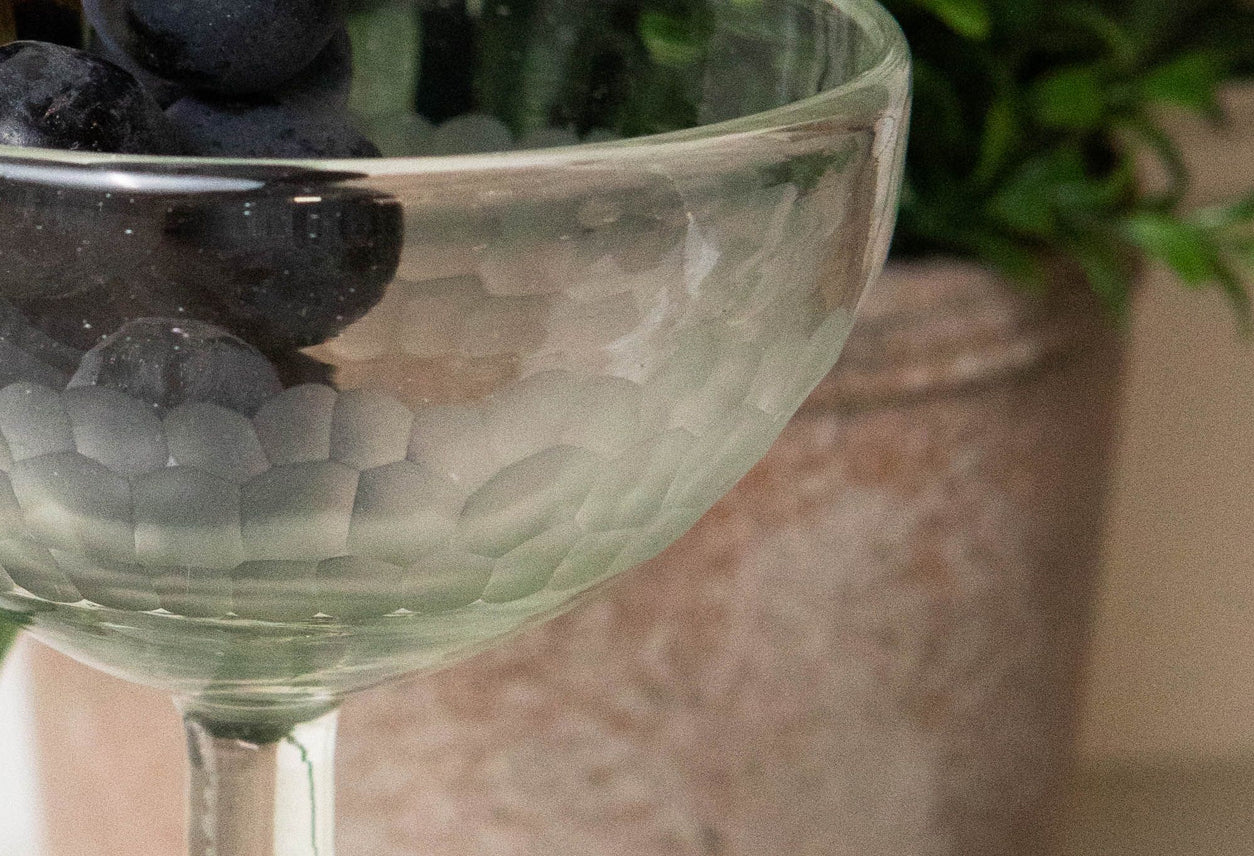 Handblown Etched Long Stemmed Cocktail Glass - Clear Set of 2