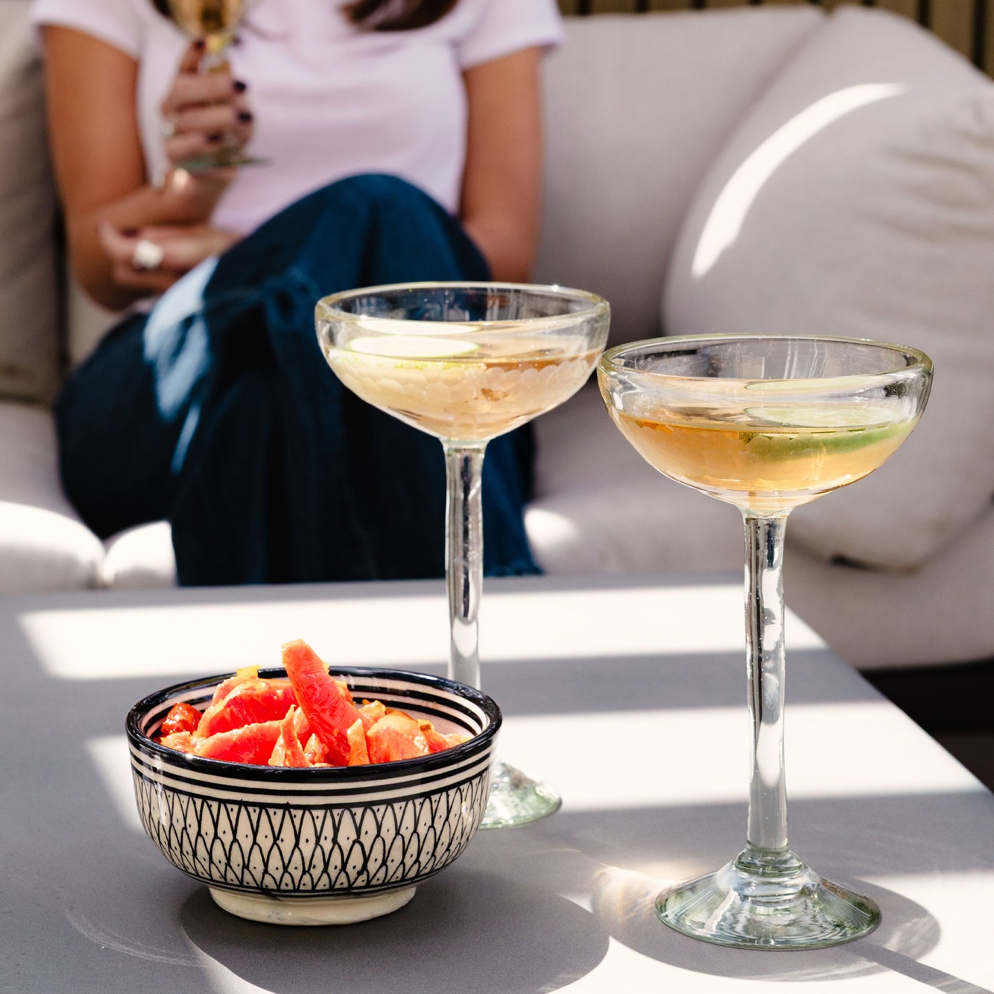 Handblown Etched Long Stemmed Cocktail Glass - Clear Set of 2