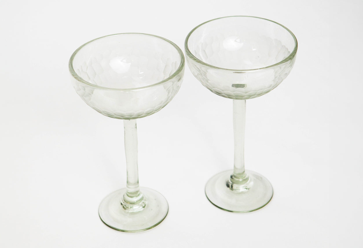Handblown Etched Long Stemmed Cocktail Glass - Clear Set of 2