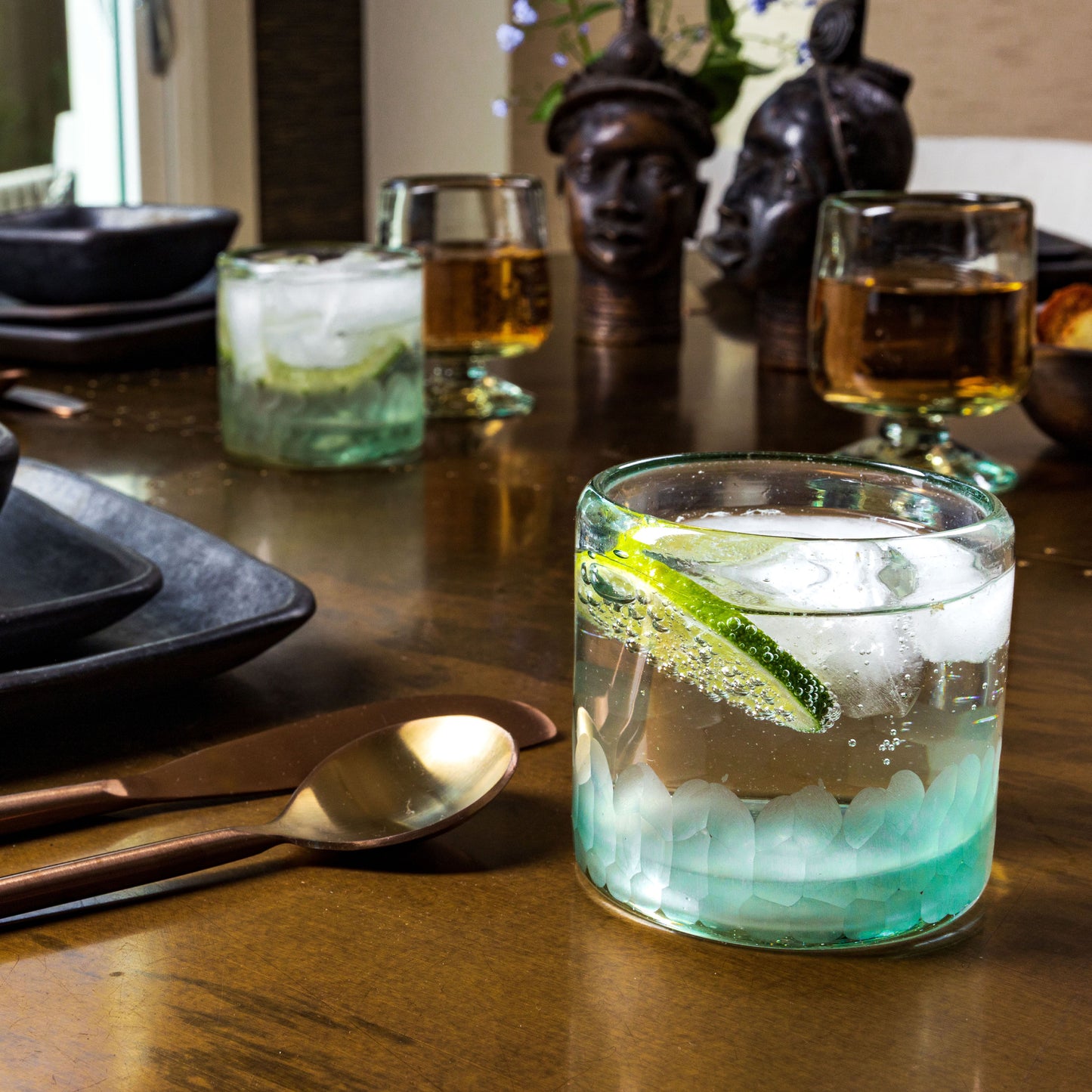 Handblown Etched Rocks Glass - Set of 2