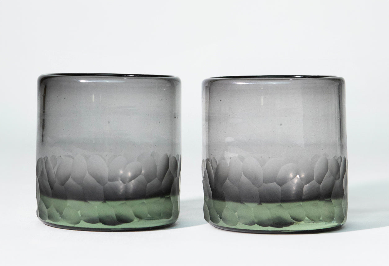 Handblown Etched Rocks Glass - Set of 2