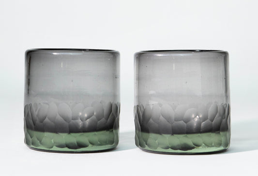 Handblown Etched Rocks Glass - Set of 2