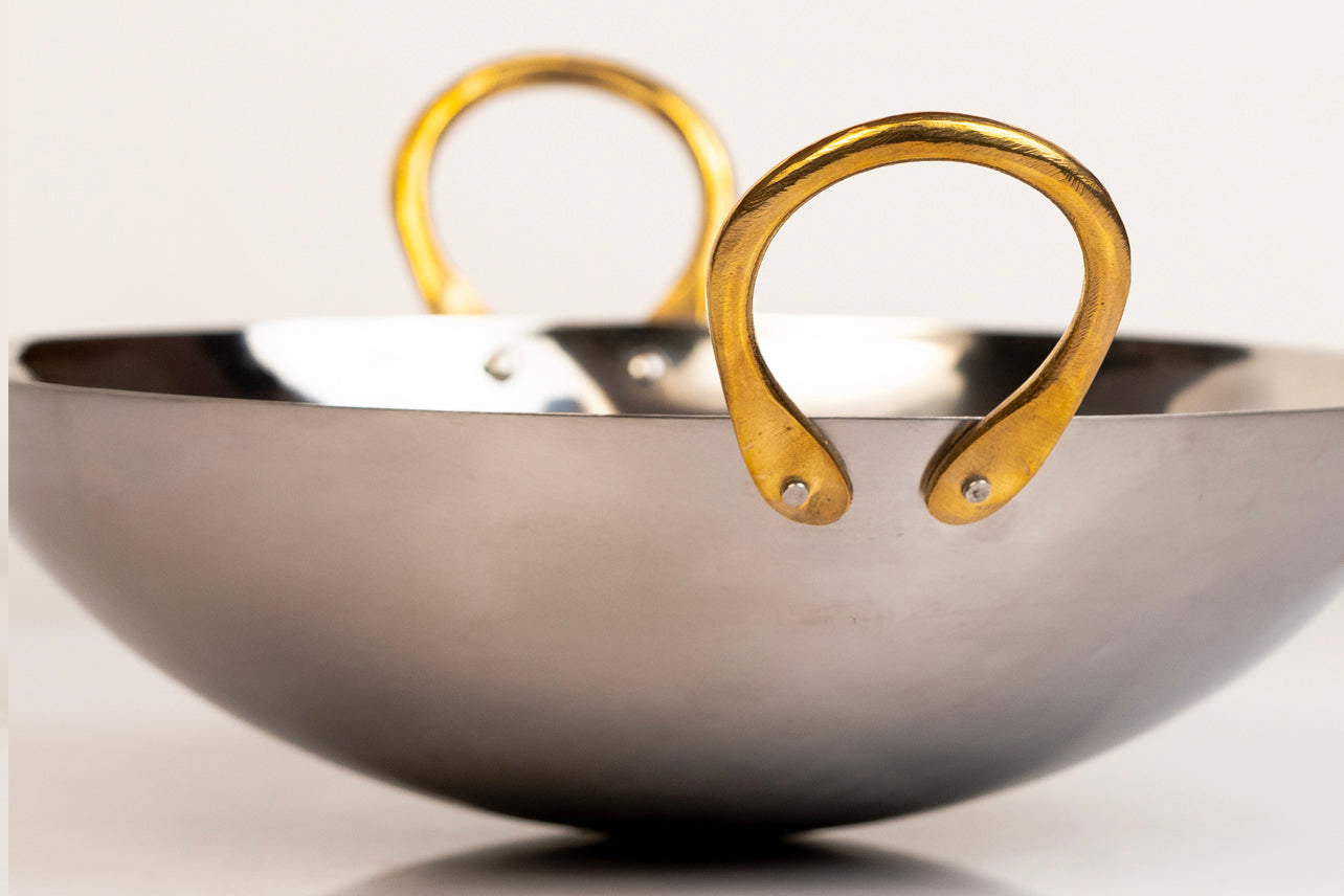 Verve Culture Indian Kadai Stainless Steel Wok with Brass Handles