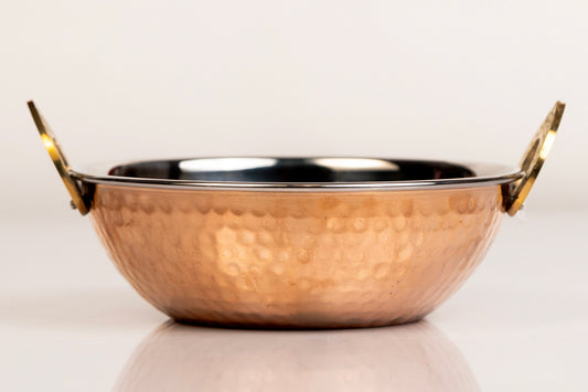 Indian Handi Serving Bowl - Hammered Copper Double Walled