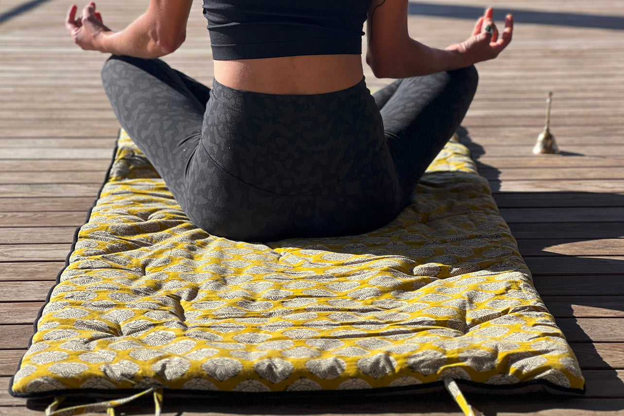 Indigo Handloom Meditation Mat Block Print Yoga Mat Runner