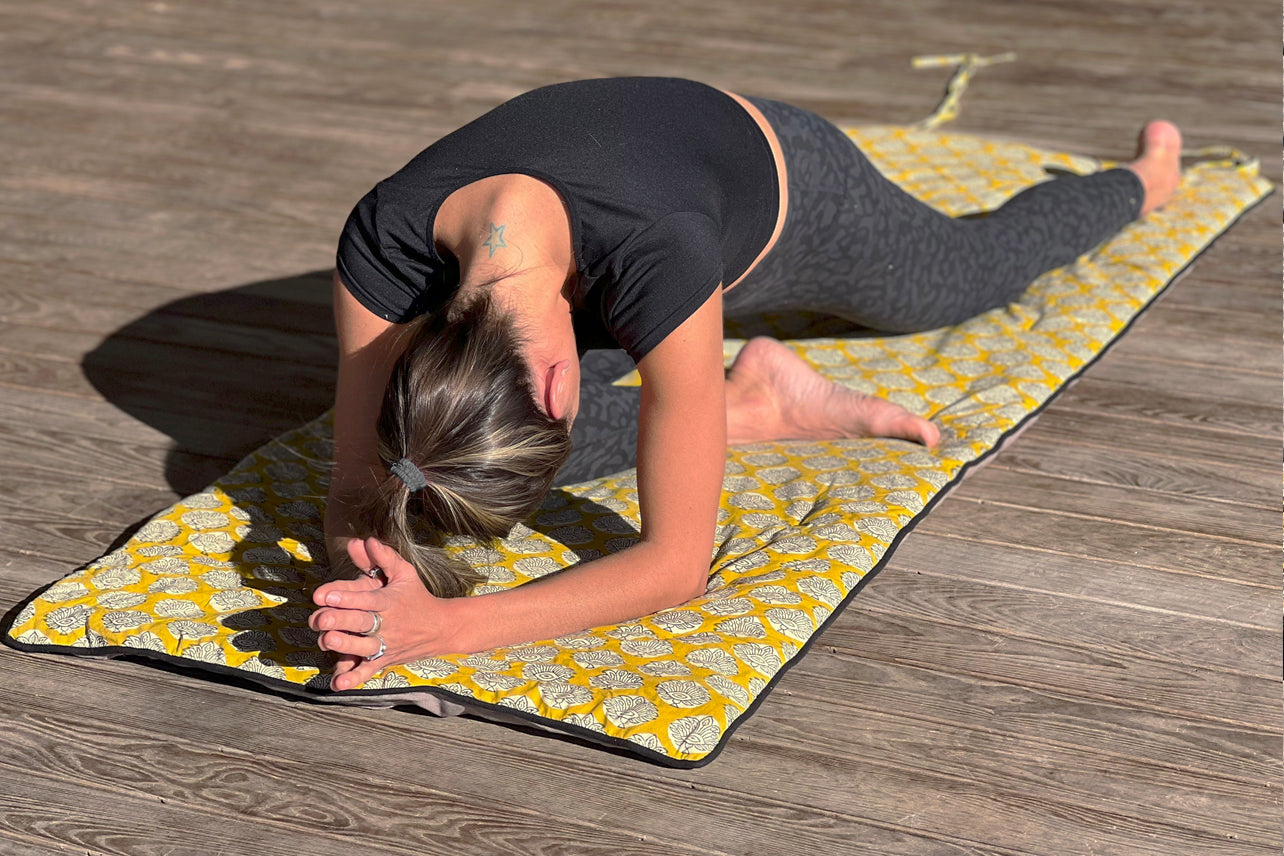 Block Print Restorative Yoga Mat with Towel and Carrying Case