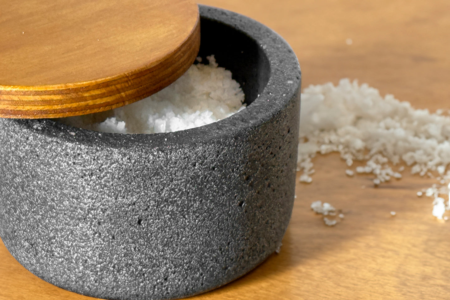 Concrete Salt Cellar with Wooden Lid