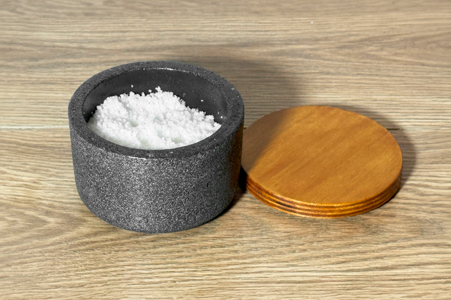 Concrete Salt Cellar with Wooden Lid