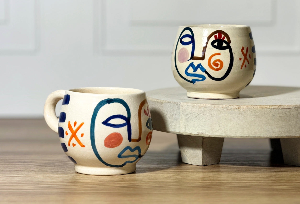 Moroccan Handpainted Visage Mug - Set of 2