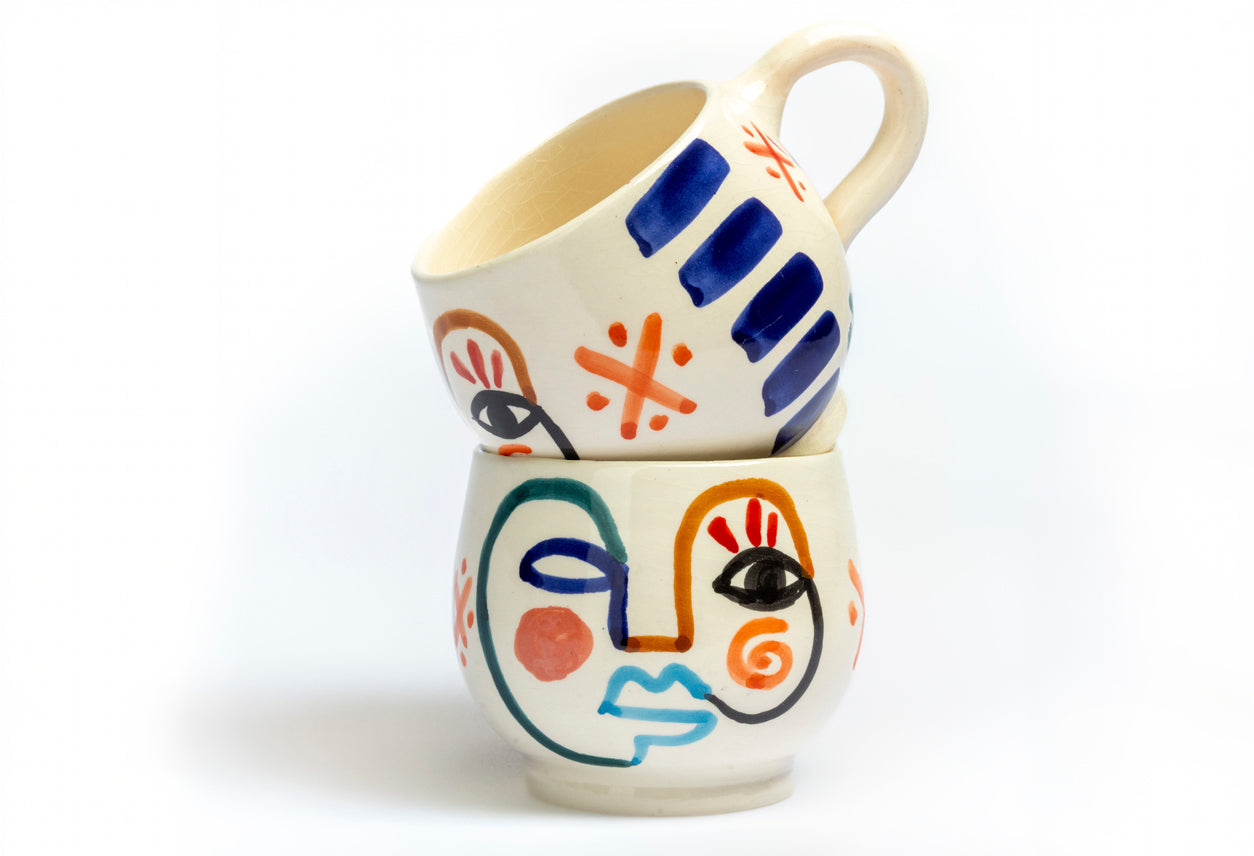 Moroccan Handpainted Visage Mug - Set of 2