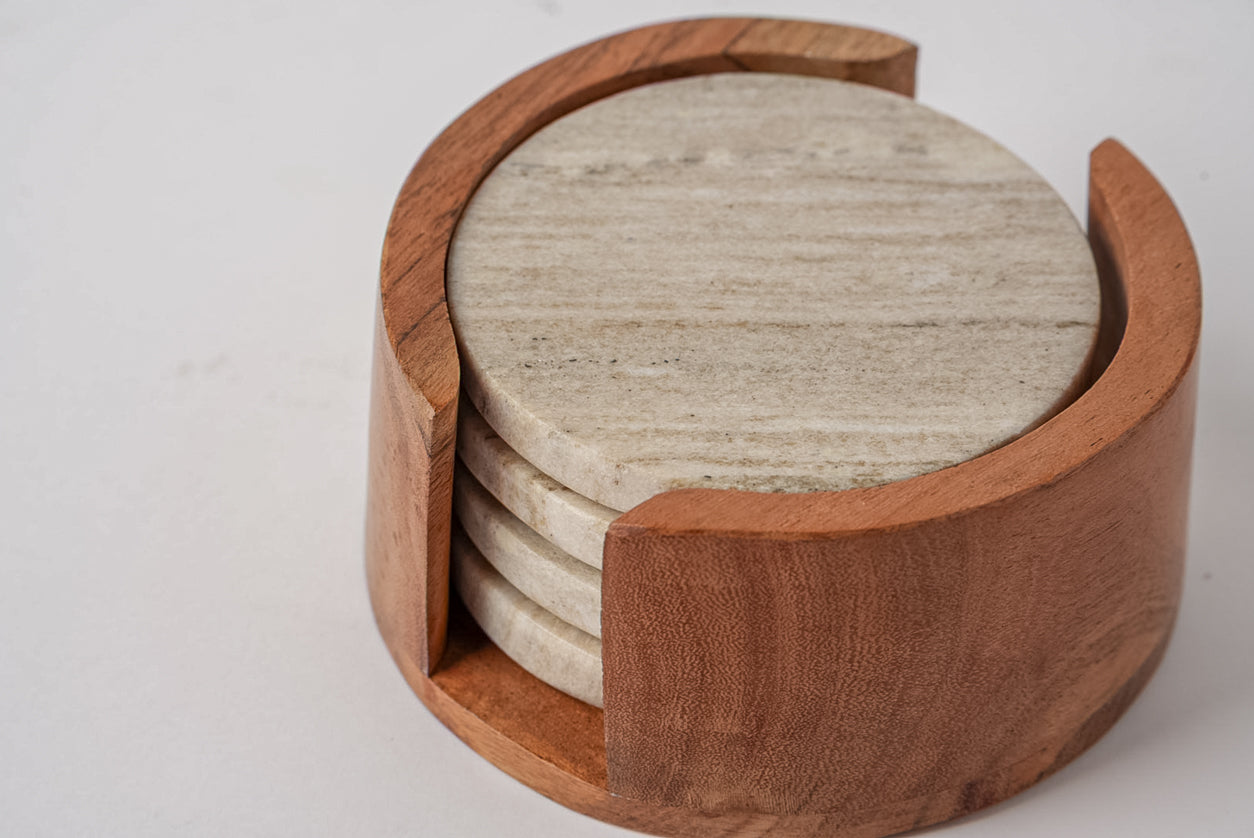 Marble Coasters - Set of 4 - Tan