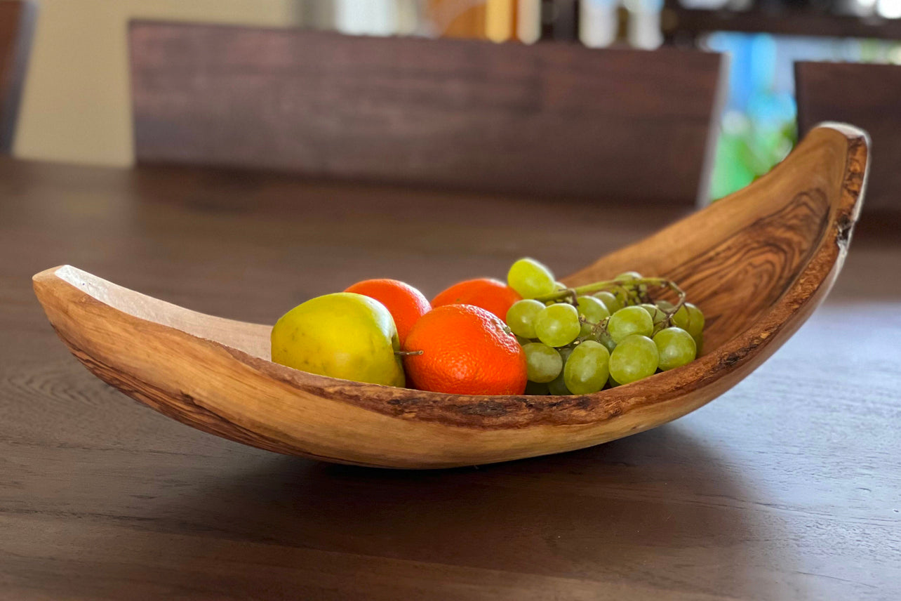 Italian Olivewood Boat Shaped Serving Bowl